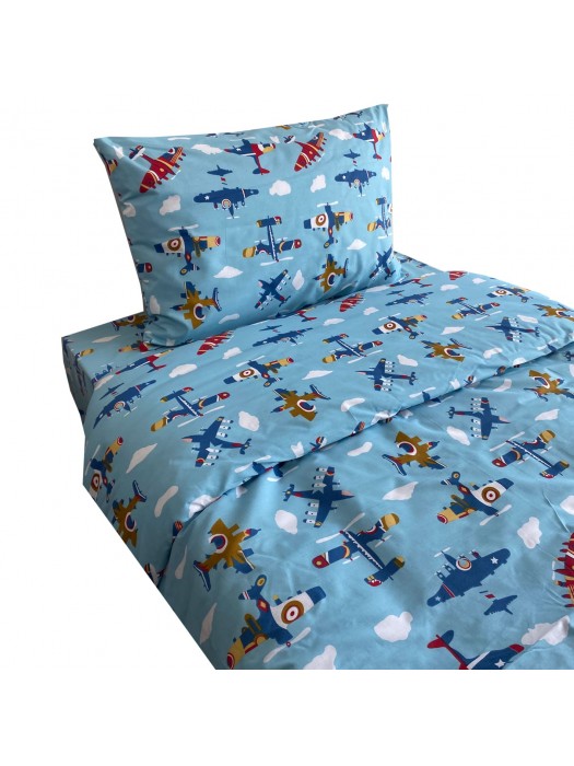 Summer Cotton Bedsheet Set - Kids - art: Airplane